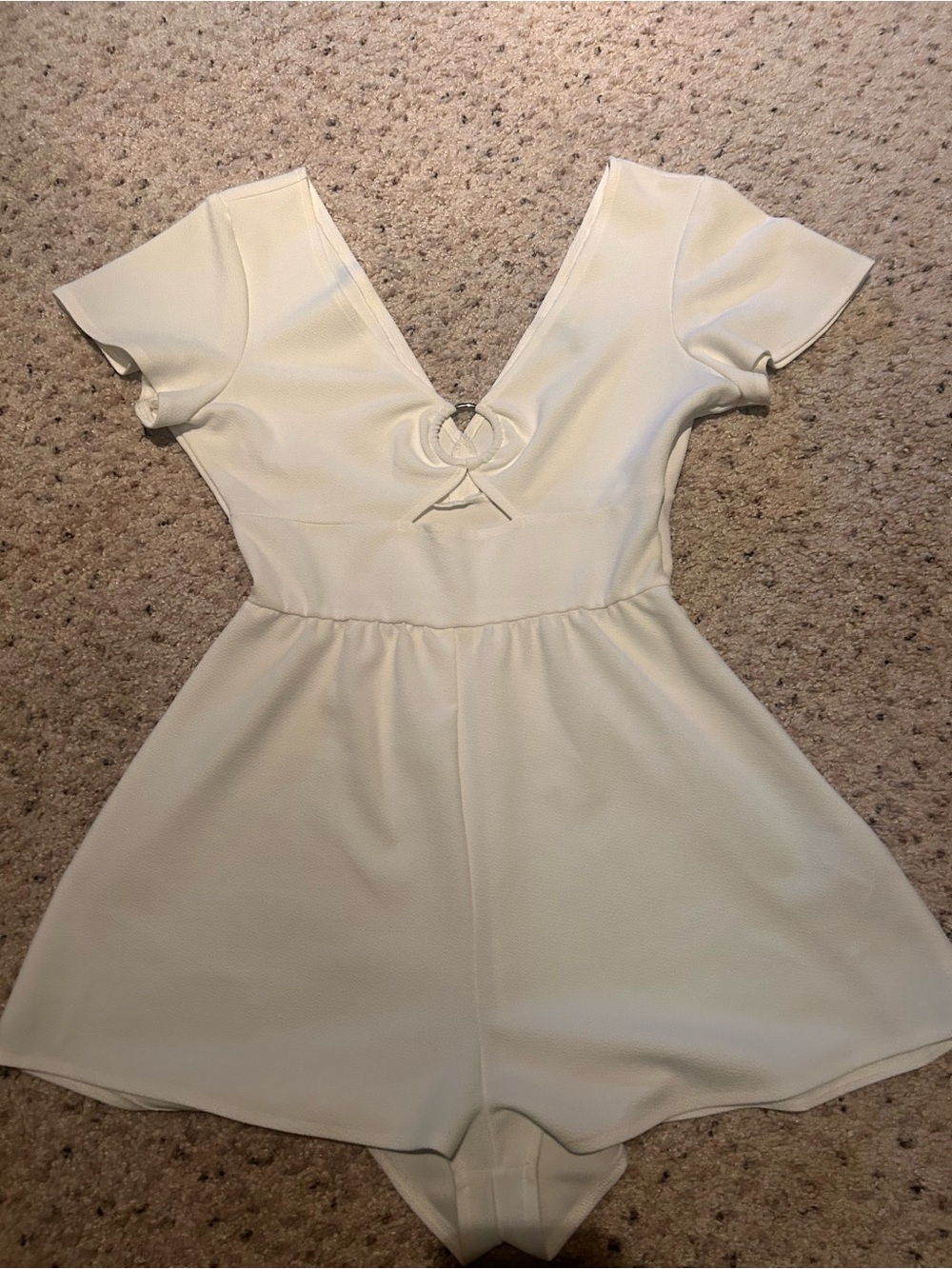 H&M White V-Neck Short Sleeve Romper Dressy by Divided size small